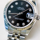 2011 Rolex Datejust 31 Black Diamonds Dial Fluted Jubilee