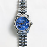 2024 Rolex Datejust 31 Azzurro Blue Floral Motif Dial Fluted Jubilee