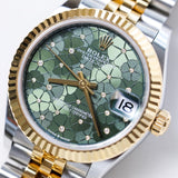 2023 Rolex Datejust 31 Green Floral Motif Dial Two Tone YG