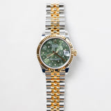 2023 Rolex Datejust 31 Green Floral Motif Dial Two Tone YG