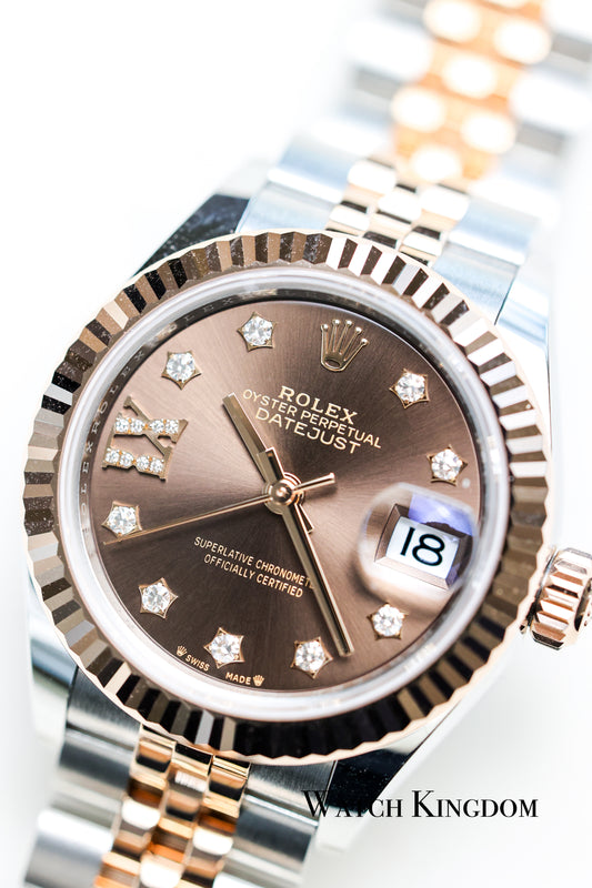 2023 Rolex Datejust 28 Chocolate Dial Fluted Jubilee Two Tone RG