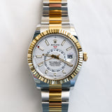 2023 Rolex Sky Dweller White Dial Fluted Two Tone YG