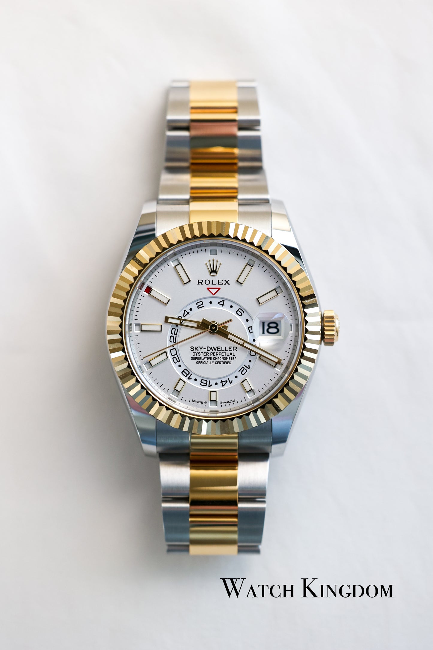 2023 Rolex Sky Dweller White Dial Fluted Two Tone YG