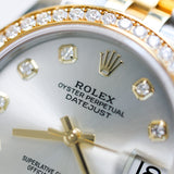 2019 Rolex Datejust 31 Silver Diamonds Dial Diamonds Bezel Fluted Two Tone YG