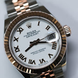 2026 Rolex Lady Datejust 28 White Roman Numerals Dial Fluted Jubilee Two Tone RG Ref. 279171 A001838