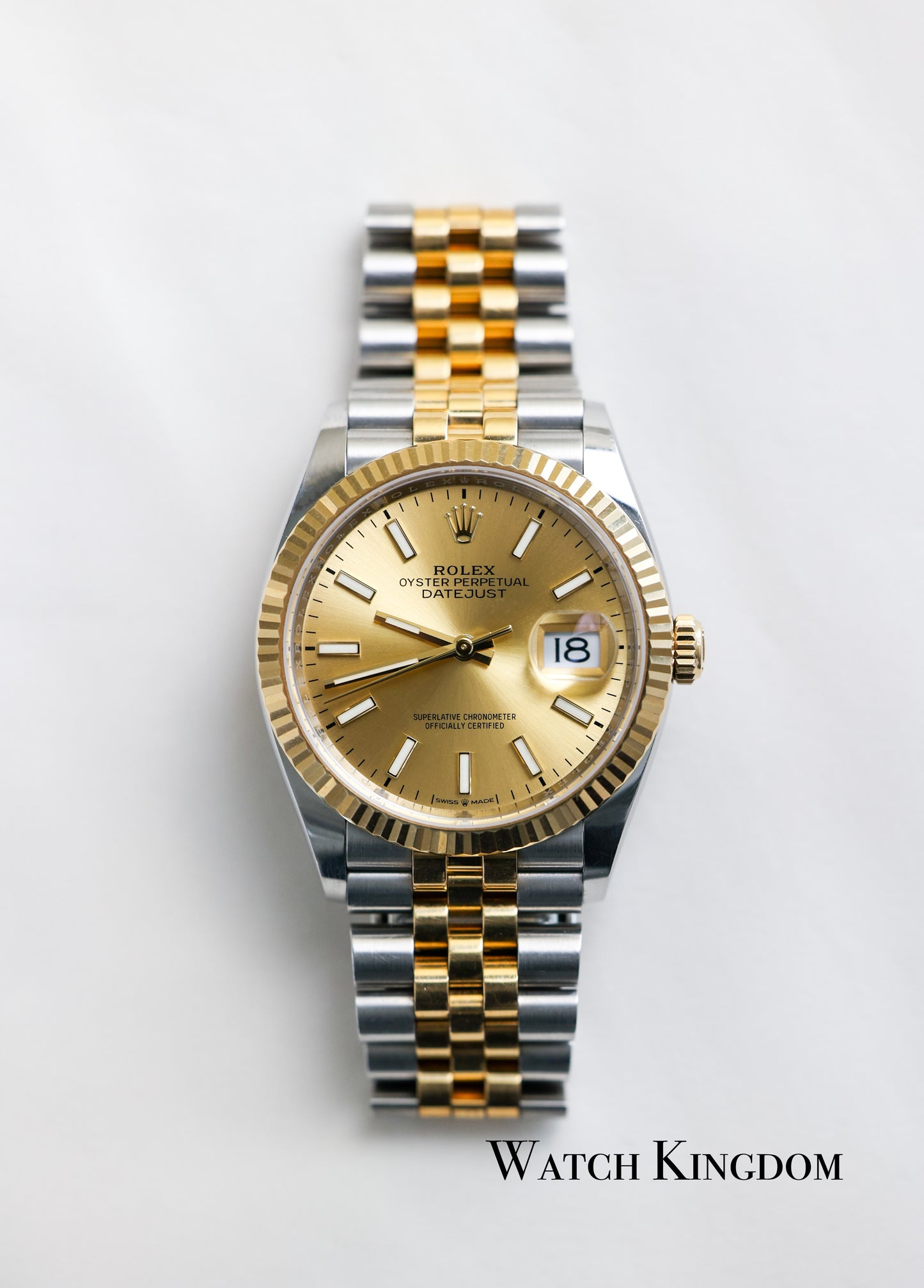 2022 Rolex Datejust 36 Champagne Dial Fluted Jubilee Two Tone Yellow Gold