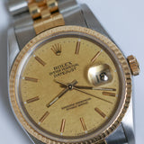 1989 Rolex Datejust 36 Champagne Mosaic Linen  Dial Fluted Jubilee Two Tone YG Ref. 16233 A001851