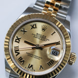 2021 Rolex Datejust 28 Champagne Roman Numerals Dial Two Tone Fluted Jubilee Ref. 279173 A001737