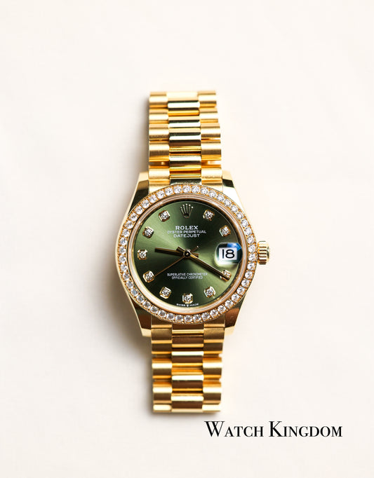 2023 Rolex Datejust 31 Green Dial President Bracelet YG