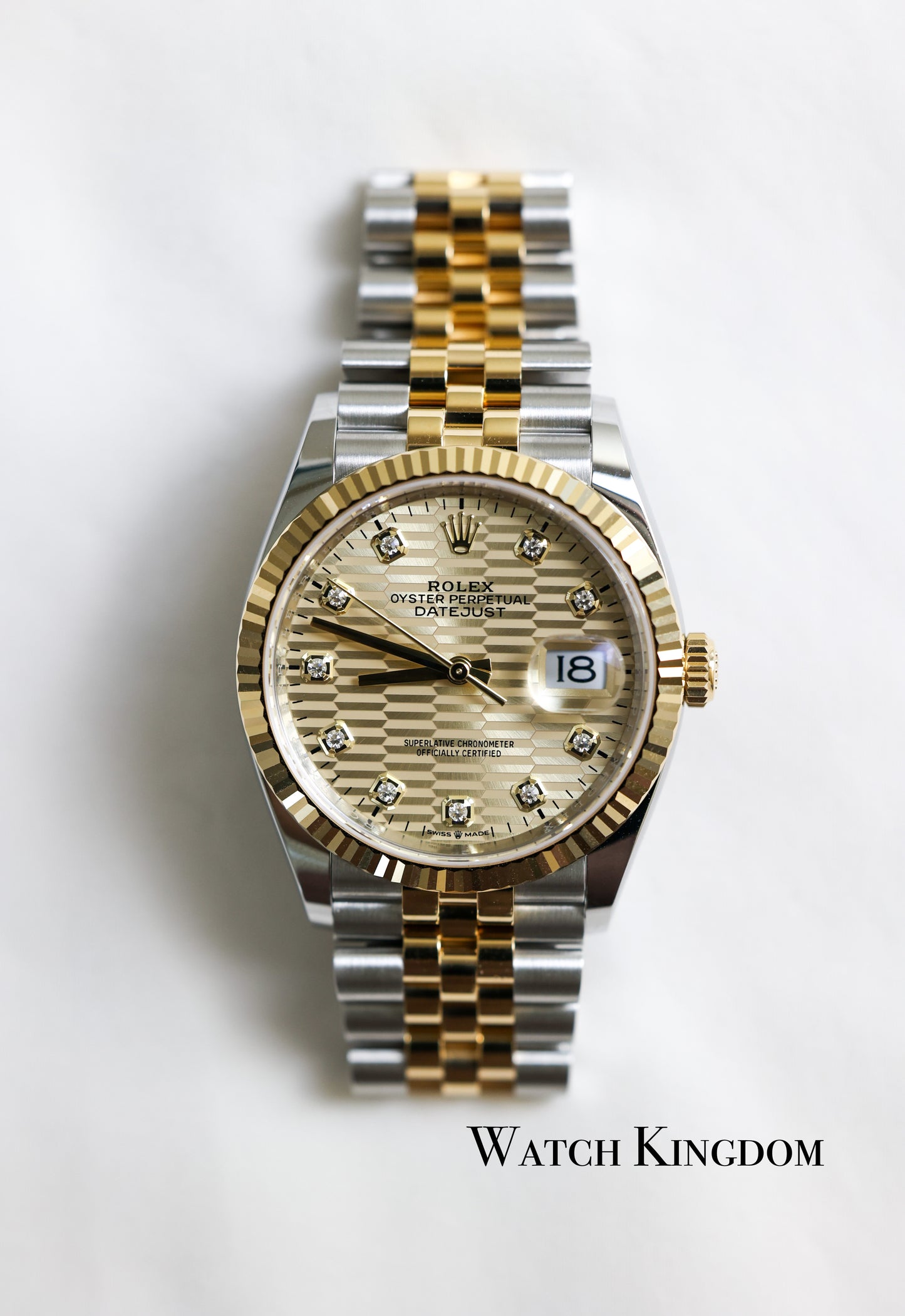 2023 Rolex Datejust 36 Champagne Diamonds Dial Fluted Jubilee Two Tone Yellow Gold