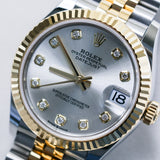 2023 Rolex Datejust 31 Silver Diamonds Dial Fluted Jubilee Two Tone Yellow Gold