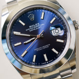 2023 Rolex Datejust 41 Blue Index Dial Smooth Bezel Oyster Bracelet