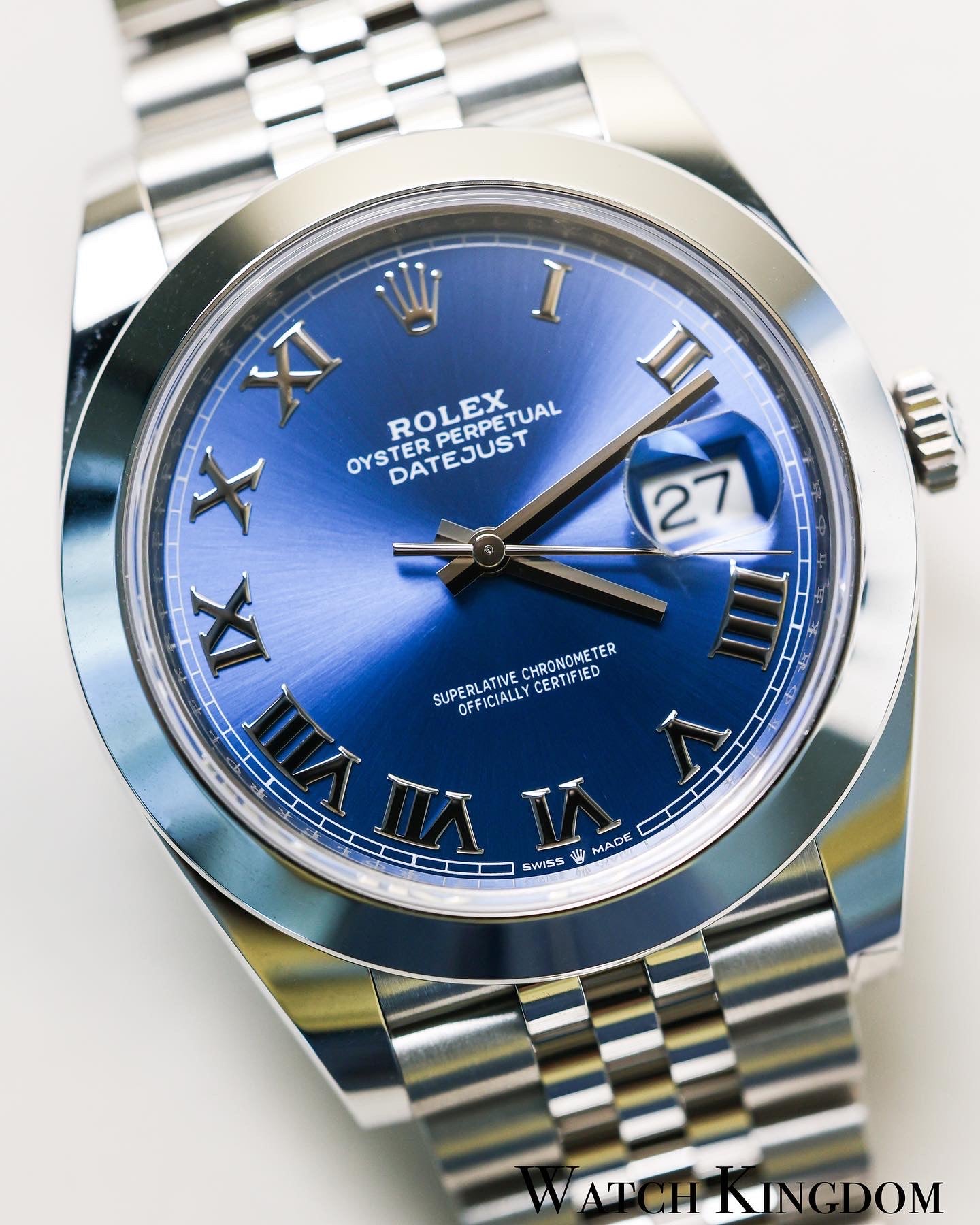 Rolex oyster perpetual datejust blue face roman numerals hot sale