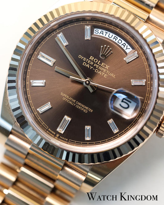 2021 Rolex Daydate 40 Chocolate Diamonds Dial Rose Gold