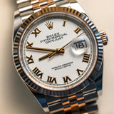 2023 Rolex Datejust 36 White Dial Fluted Jubilee Two Tone Rose Gold