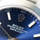 2023 Rolex Datejust 41 Blue Index Dial Smooth Bezel Oyster Bracelet