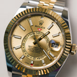 2023 Rolex Sky Dweller Champagne Dial Fluted Jubilee Two Tone Yellow Gold