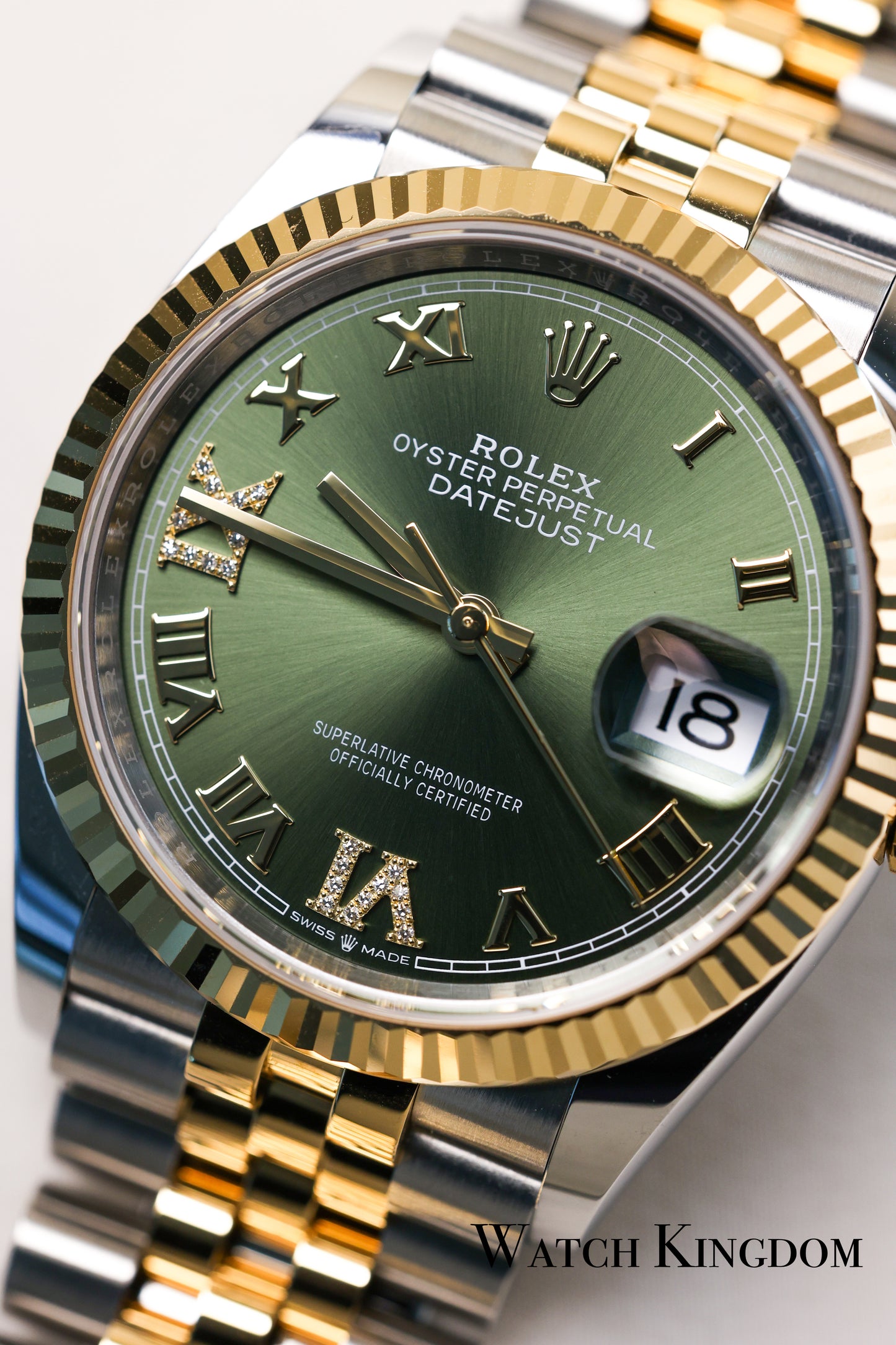 2023 Rolex Datejust 36 Green Dial Fluted Jubilee Two Tone Yellow Gold