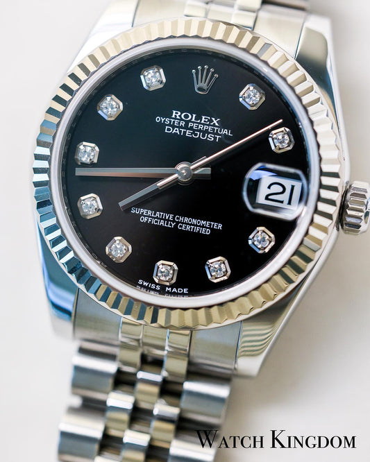 2011 Rolex Datejust 31 Black Diamonds Dial Fluted Jubilee