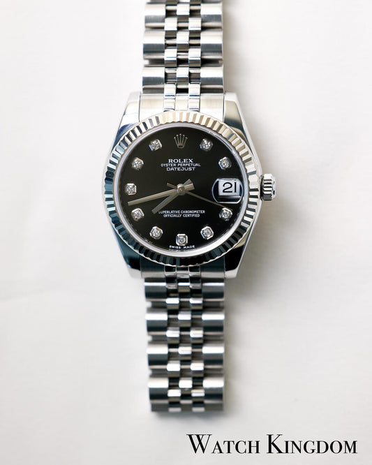 2011 Rolex Datejust 31 Black Diamonds Dial Fluted Jubilee