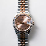 2023 Rolex Datejust 31 Rose-Color Dial Fluted Jubilee Two Tone Rose Gold