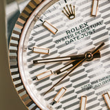 2022 Rolex Datejust 36 Silver Motif Dial Fluted Jubilee Two Tone Rose Gold