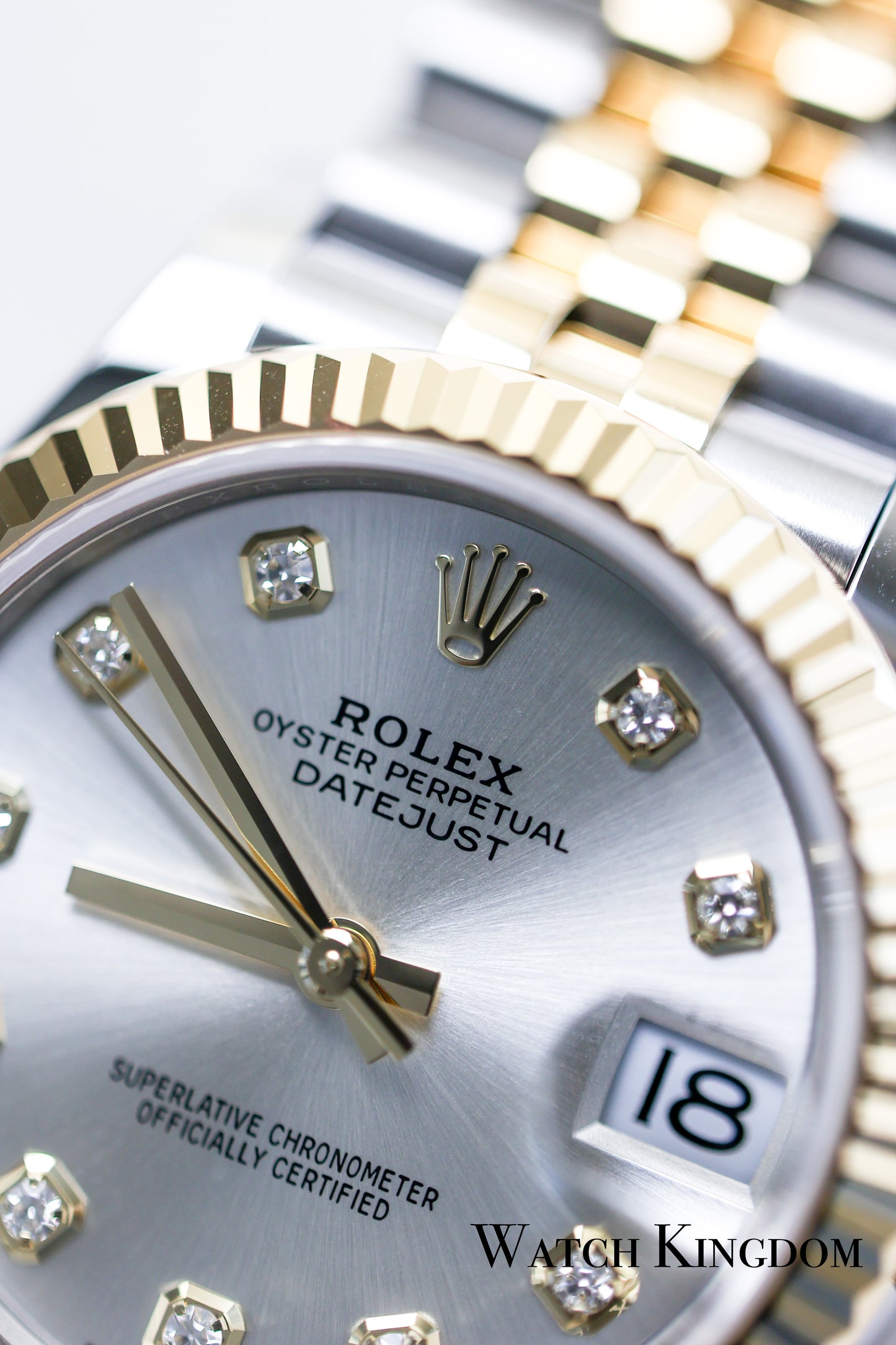 2023 Rolex Datejust 31 Silver Diamonds Dial Fluted Jubilee Two Tone Yellow Gold