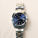 2023 Rolex Datejust 41 Blue Index Dial Smooth Bezel Oyster Bracelet