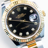 2021 Rolex Datejust 41 Black Dial Fluted Two Tone YG 126333