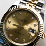 2024 Rolex Datejust 41 Champagne Diamonds Dial Fluted Jubilee Two Tone Yellow Gold