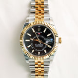 2022 Rolex Sky Dweller Black Dial Fluted Jubilee Two Tone Yellow Gold