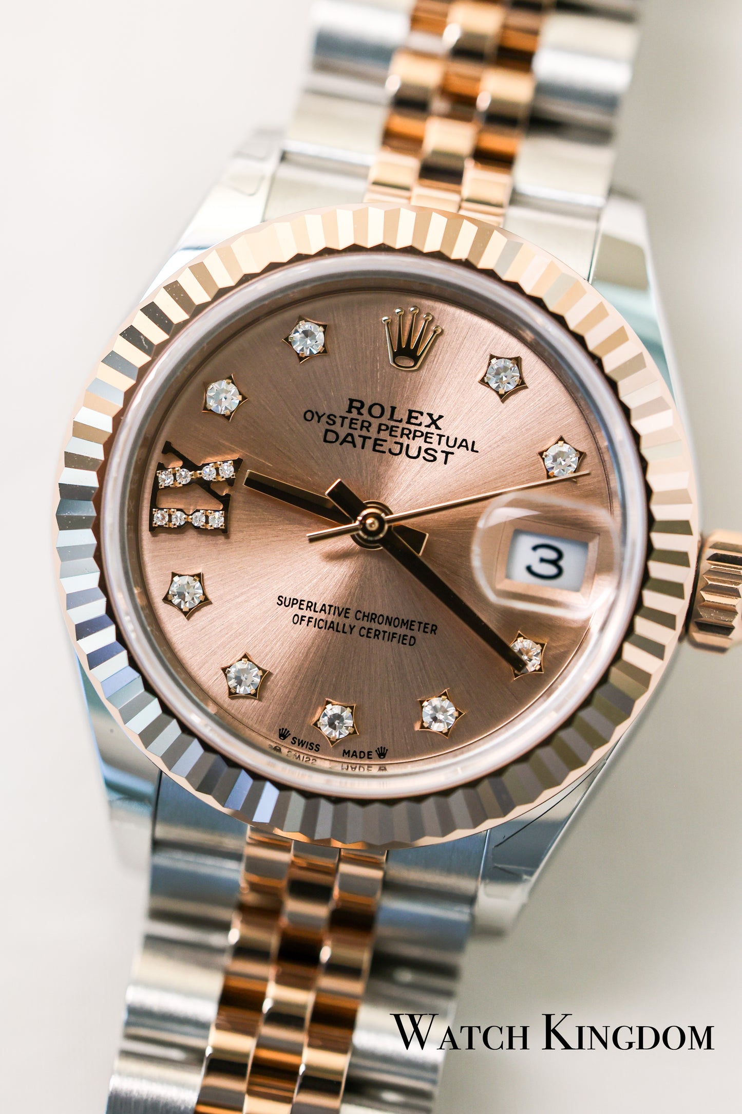 2023 Rolex Datejust 28 Rose Color Diamonds Dial Fluted Jubilee Two Tone Rose Gold