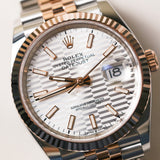 2023 Rolex Datejust 36 Silver Motif Dial Fluted Jubilee Two Tone Rose Gold