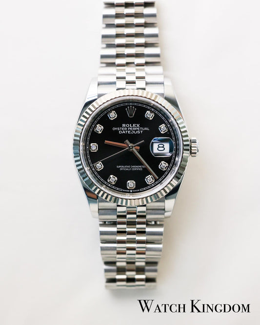 2021 Rolex Datejust 36 Black Diamonds Dial Fluted Jubilee