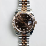 2023 Rolex Datejust 41 Chocolate Diamonds Dial Fluted Jubilee Two Tone Rose Gold