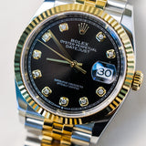 2023 Rolex Datejust 36 Black Dial Fluted Jubilee Two Tone Yellow Gold