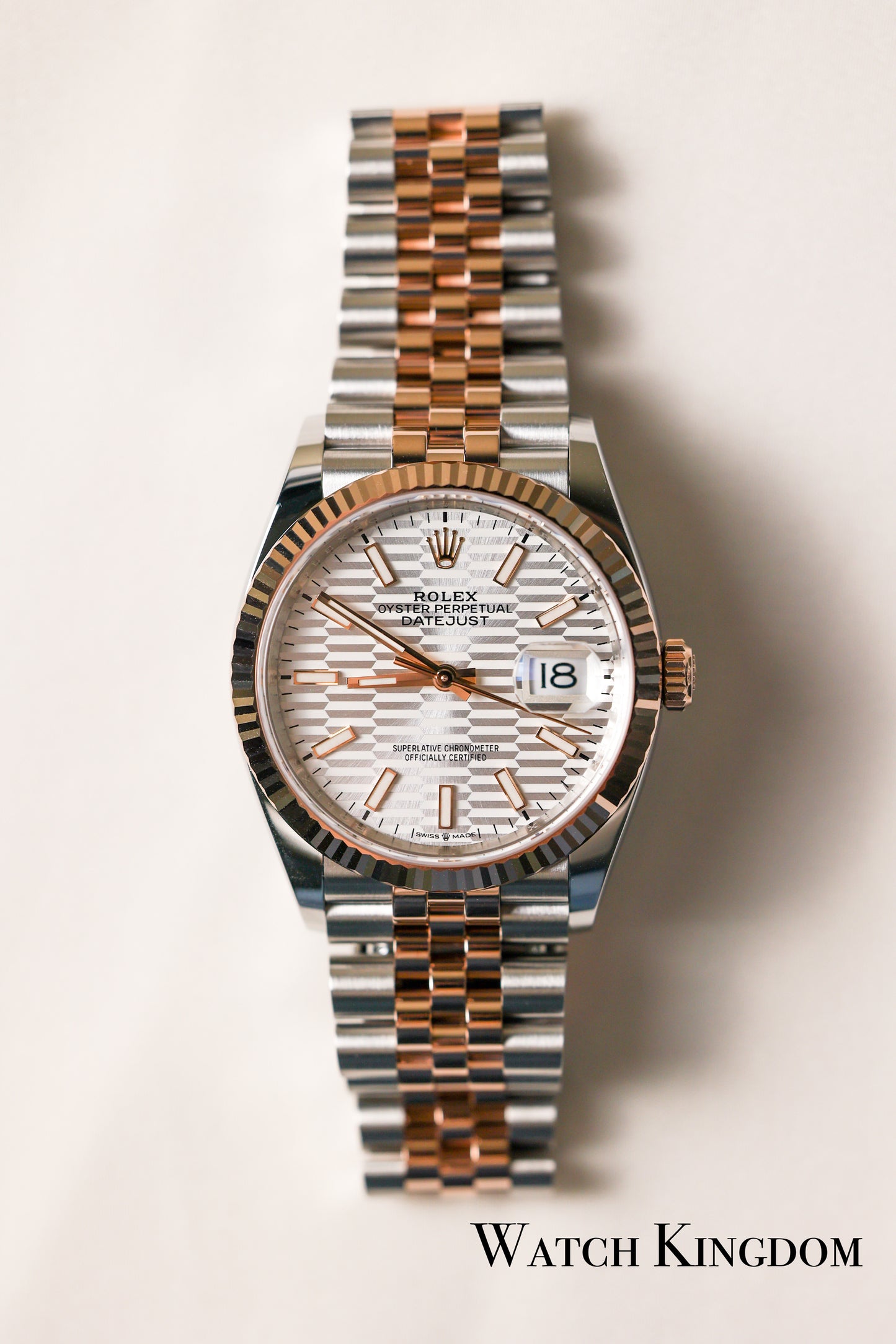 2023 Rolex Datejust 36 Silver Motif Dial Fluted Jubilee Two Tone Rose Gold