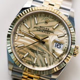 2023 Rolex Datejust 36 Champagne Palm Dial Fluted Jubilee Two Tone Yellow Gold