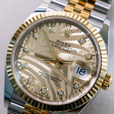 2023 Rolex Datejust 36 Diamonds Palm Dial Fluted Jubilee Two Tone Yellow Gold