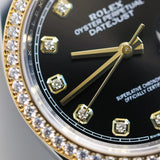 2023 Rolex Datejust 36 Black Diamonds Dial Dia Bezel Fluted Jubilee Two Tone Yellow Gold