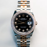 2023 Rolex Datejust 36 Black Diamonds Dial Jubilee Diamonds Bezel Two Tone Rose Gold