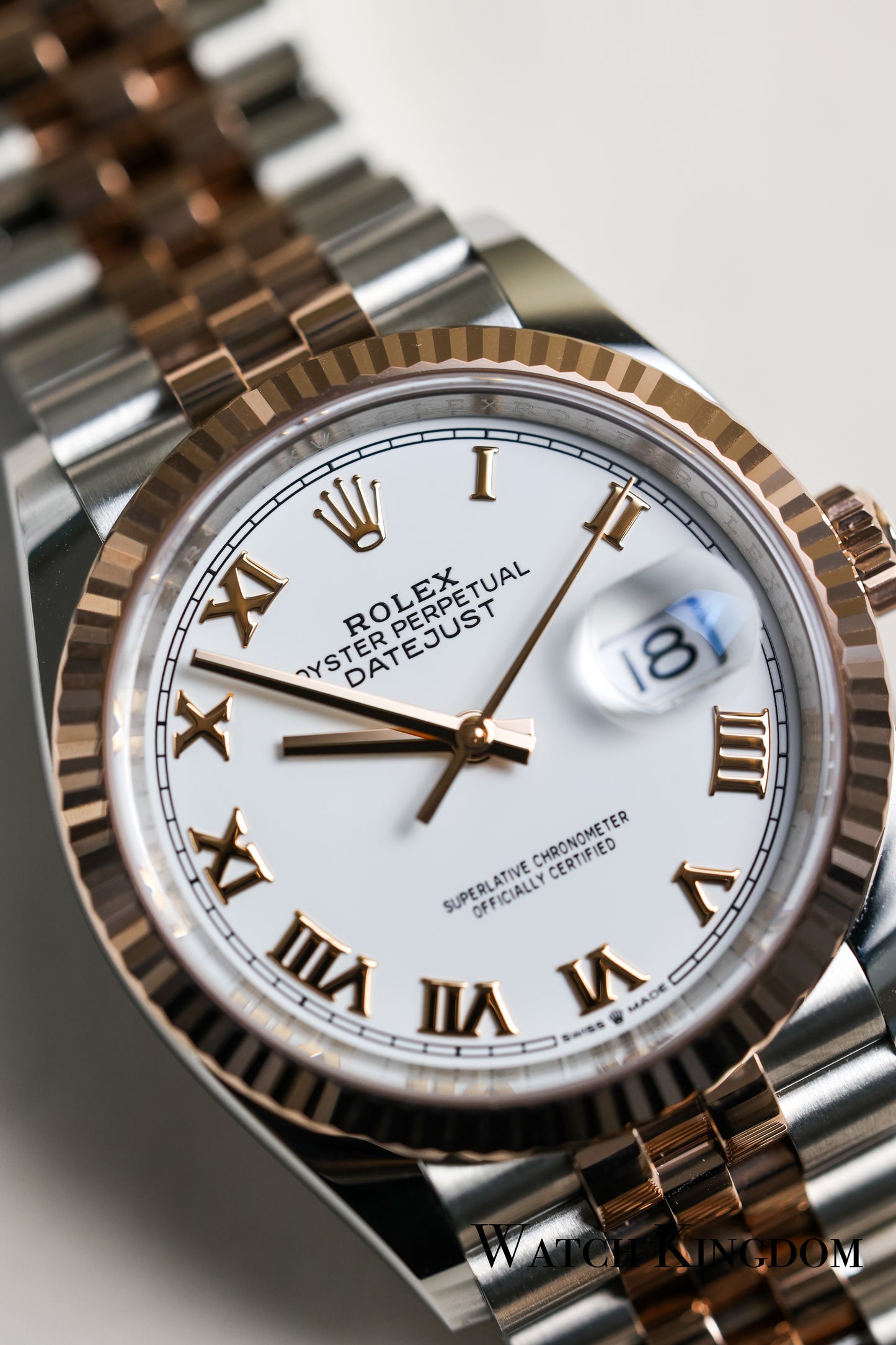 2023 Rolex Datejust 36 White Dial Fluted Jubilee Two Tone Rose Gold