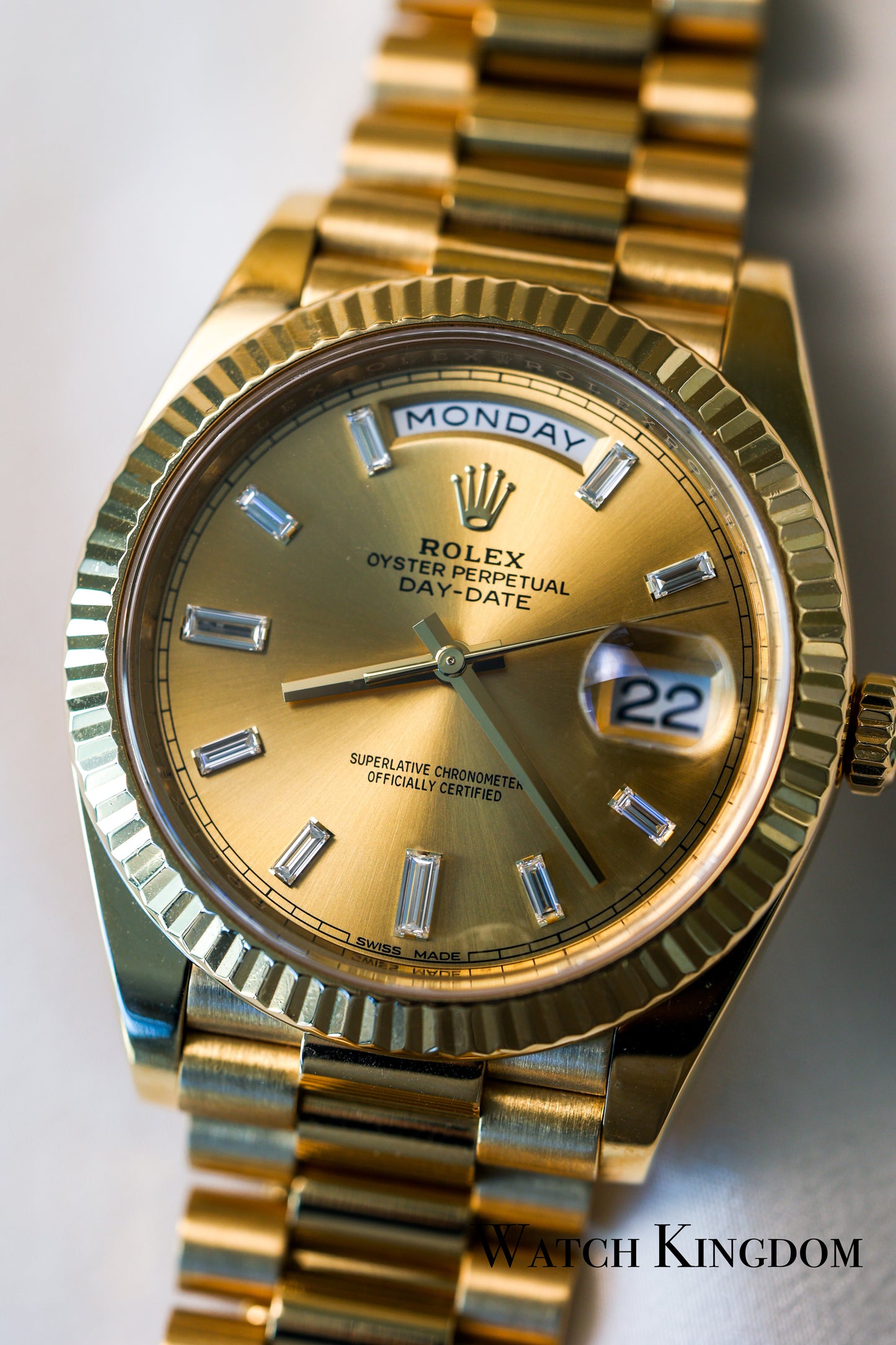 2018 Rolex Daydate 40 Champagne Diamonds Dial Yellow Gold