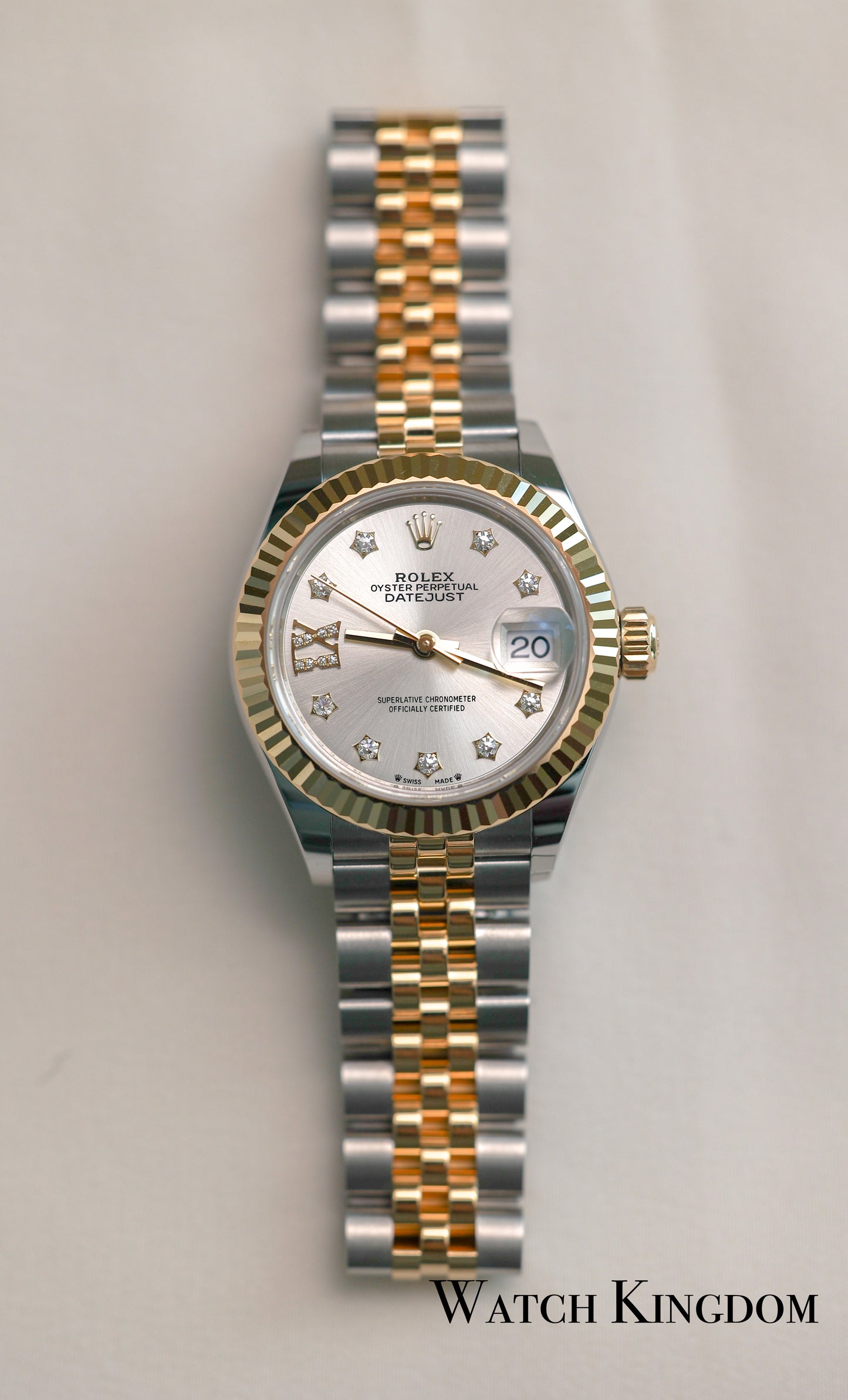 2022 Rolex Datejust 28 Silver With Diamonds Dial Fluted Jubilee Two Tone Yellow Gold