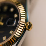 2022 Rolex Datejust 41 Black Diamonds Dial Fluted Oyster Bracelet Two Tone Yellow Gold