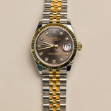 2022 Rolex Datejust 31 Dark Grey Diamonds Dial Fluted Jubilee Two Tone Yellow Gold