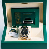 2022 Rolex Datejust 41 Black Diamonds Dial Fluted Oyster Bracelet Two Tone Yellow Gold