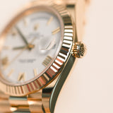 2022 Rolex Daydate 40 White Roman Numerals Fluted President Bracelet Yellow Gold