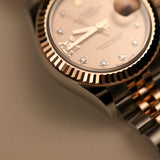 2022 Rolex Datejust 28 Rose-Colour Dial Fluted Jubilee Two Tone Rose Gold