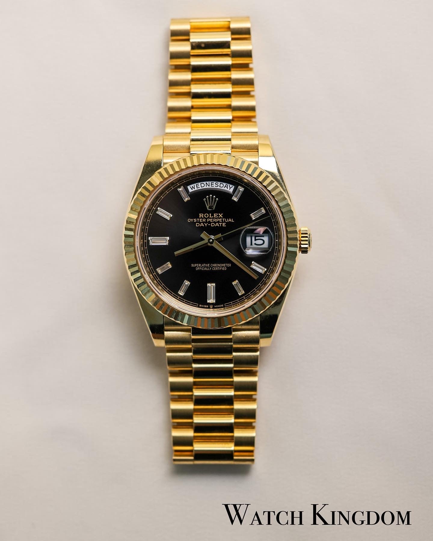 2023 Rolex Daydate 40 Black Diamonds Dial Yellow Gold